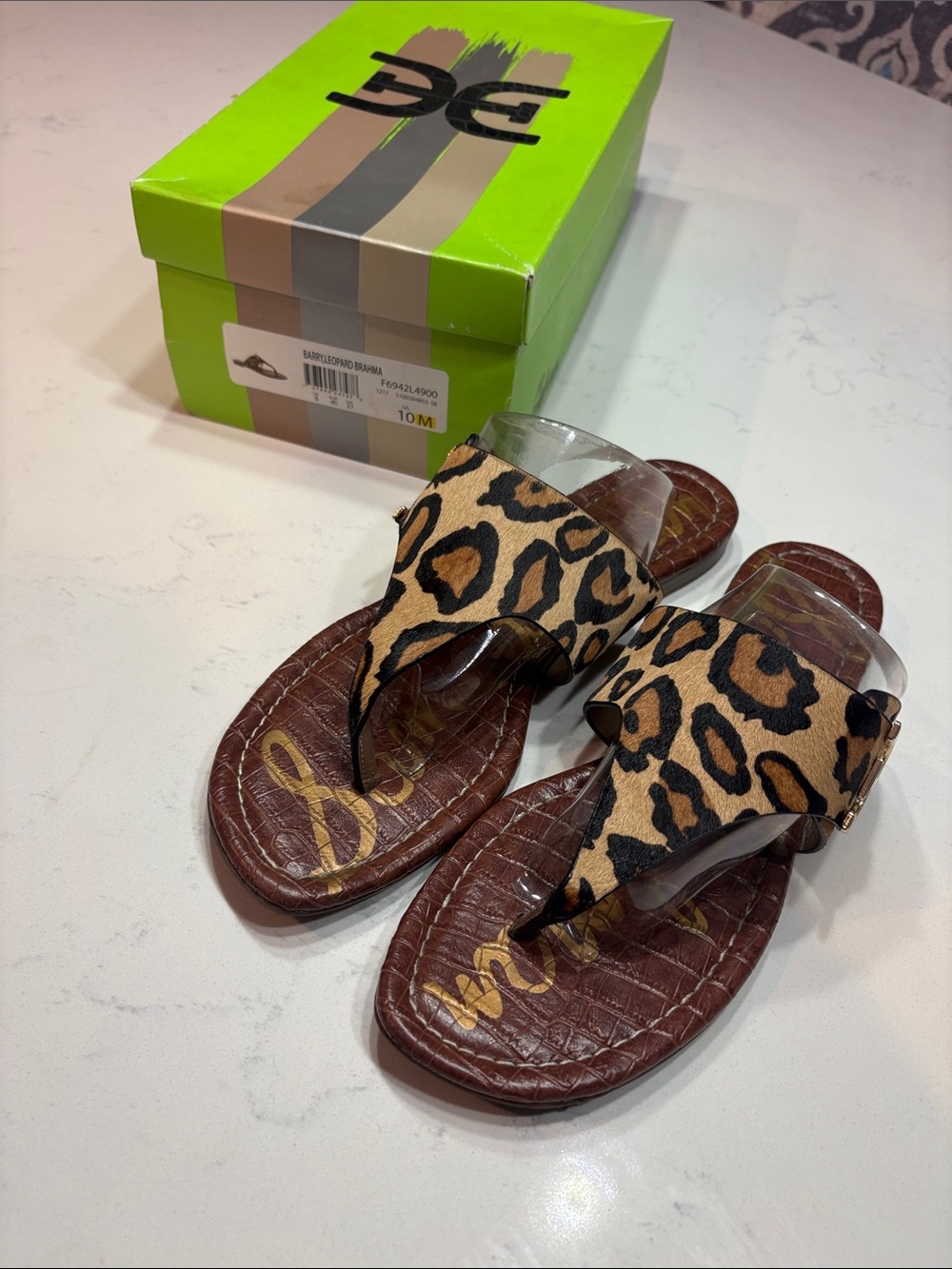 DC Leopard Print Thong Sandals - Tan/Black/Brown